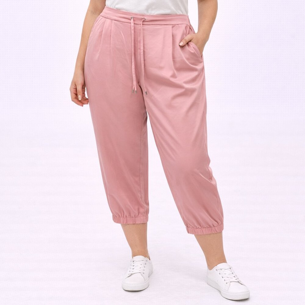 $128 H by Halston Pink Satin Jogger Pant Women 16 Capri Lounge Preppy Boho Retro